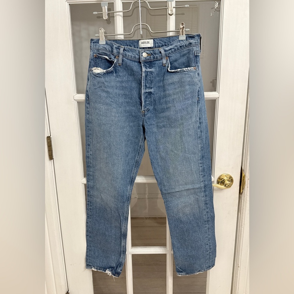 Agolde Women’s Medium Wash Riley Long High Rise Straight Jeans Size 29